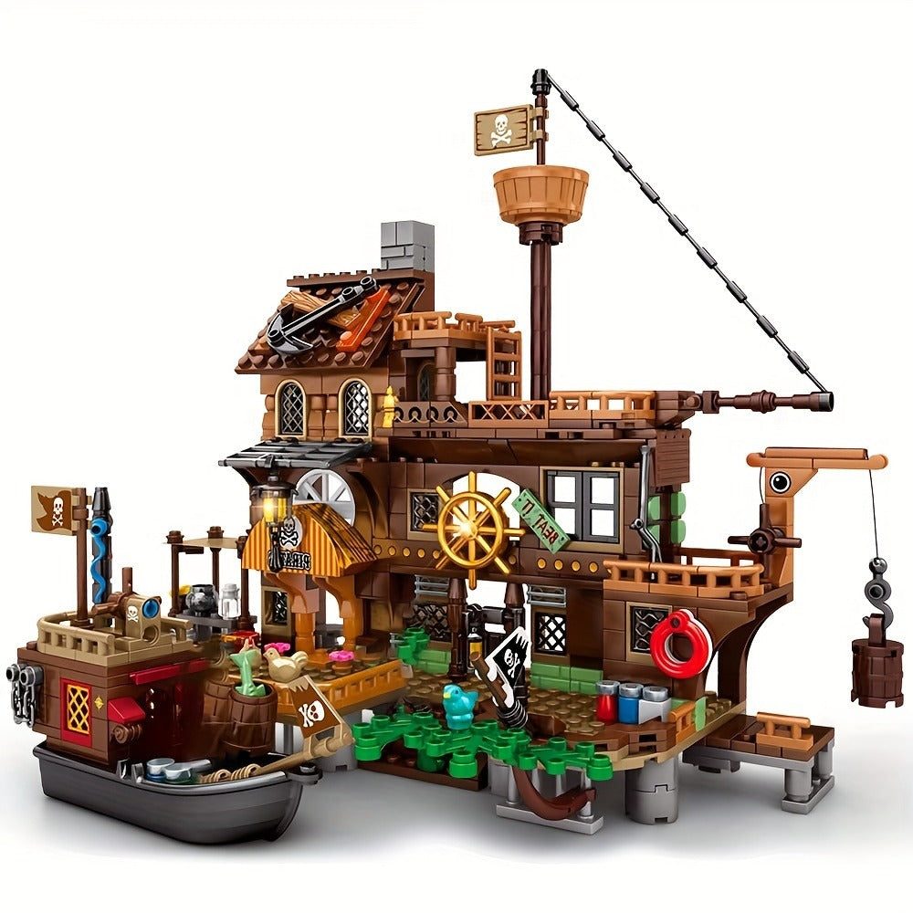 Pirate Wharf Building Blocks Set with 573-Piece Source Record, Model 1547, Boat, Dock and Multi-Level Supply Center — image 2