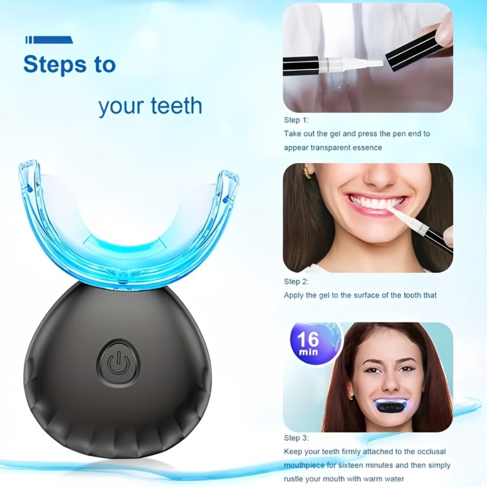 Black or White LED Teeth Whitening Mouthpiece Kit with Four Gel Pens, Shade Guide and 16-Minute Timer — image 7