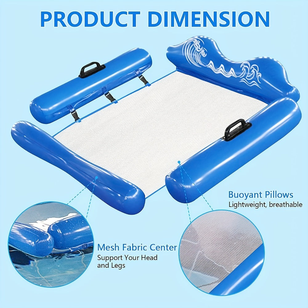 Blue Rectangular Pool Hammock with Mesh Center, Inflatable Headrest, Side Rails and Four Carry Handles — image 4