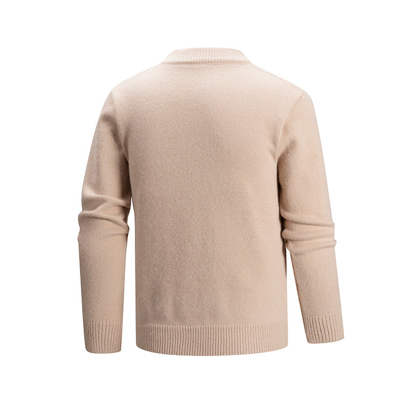 Mens Solid Color Casual Half High Neck Knit Top
