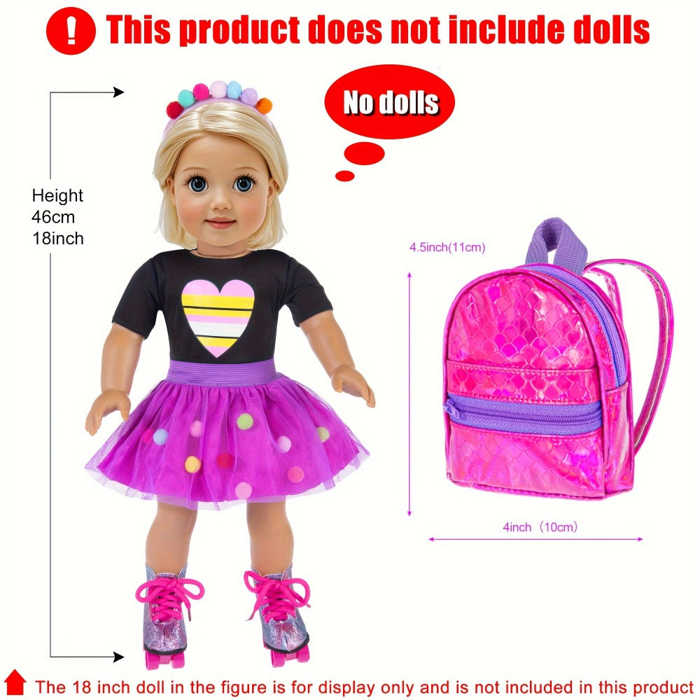 18 Inch Doll Travel Accessories Set 25 Pcs, Unicorn Suitcase Roller Skates Backpack Outfit Hairpins School Supplies — image 2