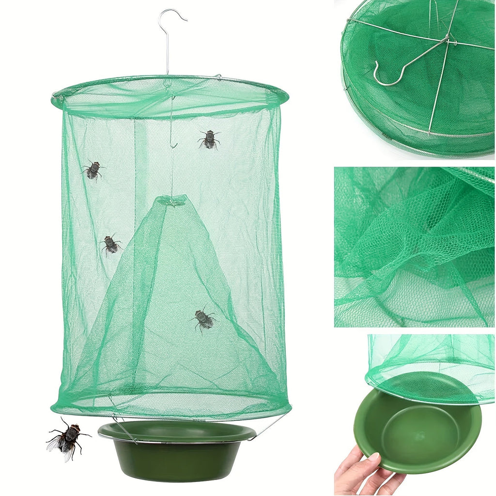 Green Hanging Mesh Fly Trap Cages with Removable Bait Bowls in Two-Pack or Four-Pack Options — image 3