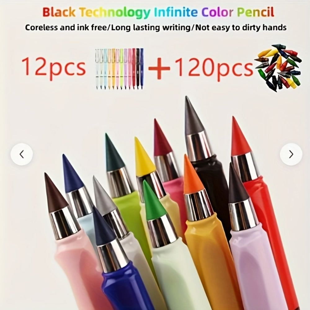 132-Piece Refillable Color Pencil Art Set with 12 Pen Bodies and 120 Replacement Drawing Tips — image 1