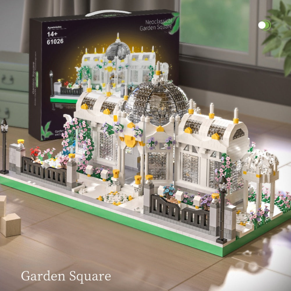 6700-Piece Garden Plaza Building Block Model in Boxed or Bagged Versions with Dome, Flowers and Fence — image 1