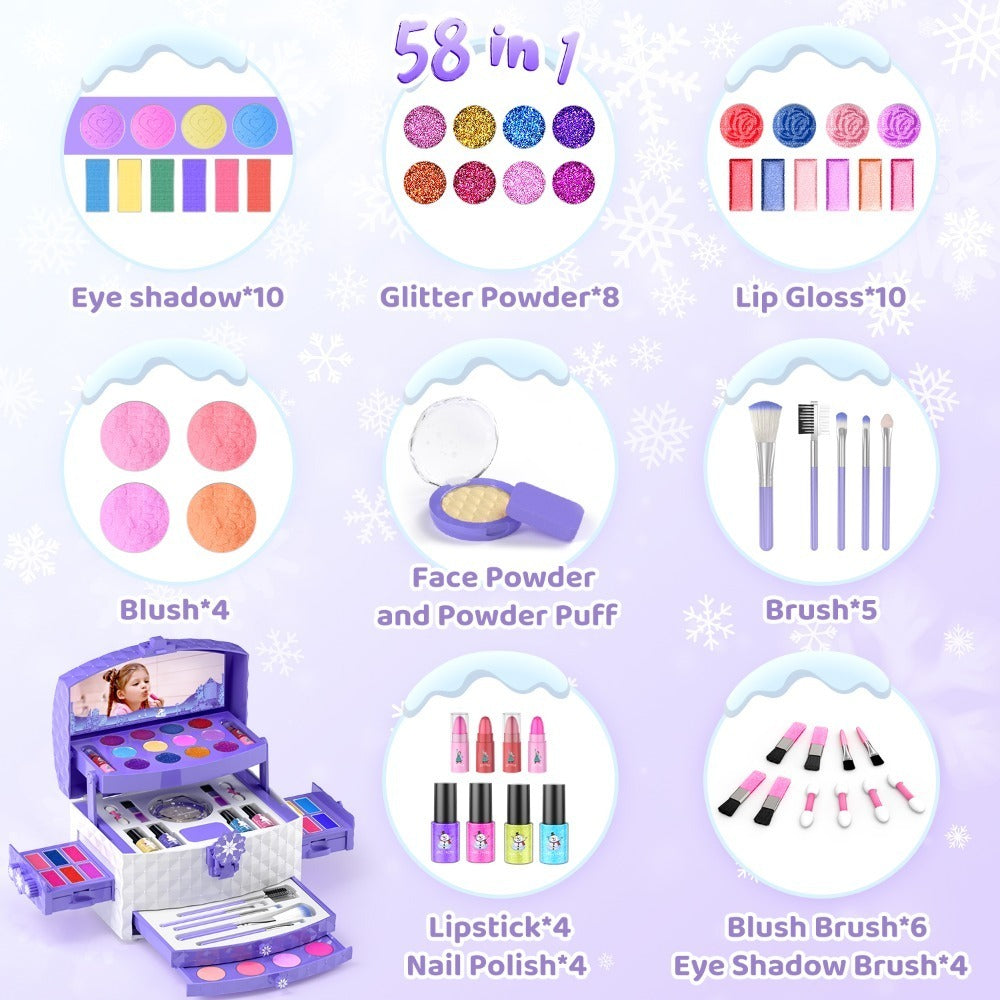 Princess Makeup Set for Girls Ages 3-12, 58 PCS Pretend Play Makeup Kit with Brushes & Case, Skin-Friendly Beauty Toy — image