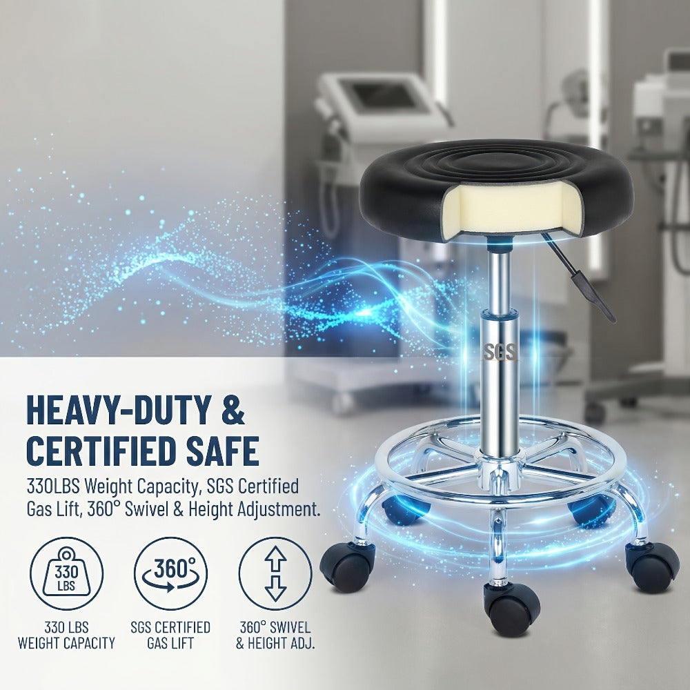 Round Padded Swivel Bar Stool 360° with Chrome Base – Adjustable Height Salon Kitchen Counter Stool for Nail — image 11