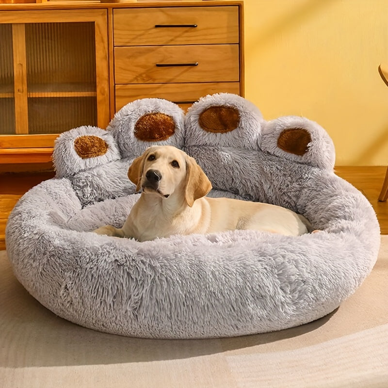 Bear-Paw Round Plush Pet Bed in Coffee, Pink or Gray with Four Weight-Labeled Size Options — image 29