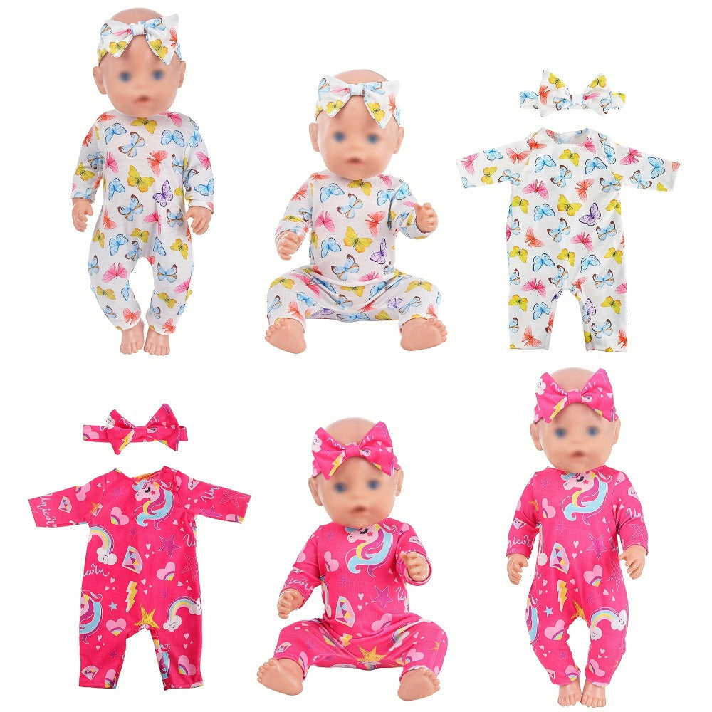 5-Pack Baby Doll Outfits Romper Clothes Set with Headbands for 14-16 Inch with the Listed Color, Size or Set Options for Ever