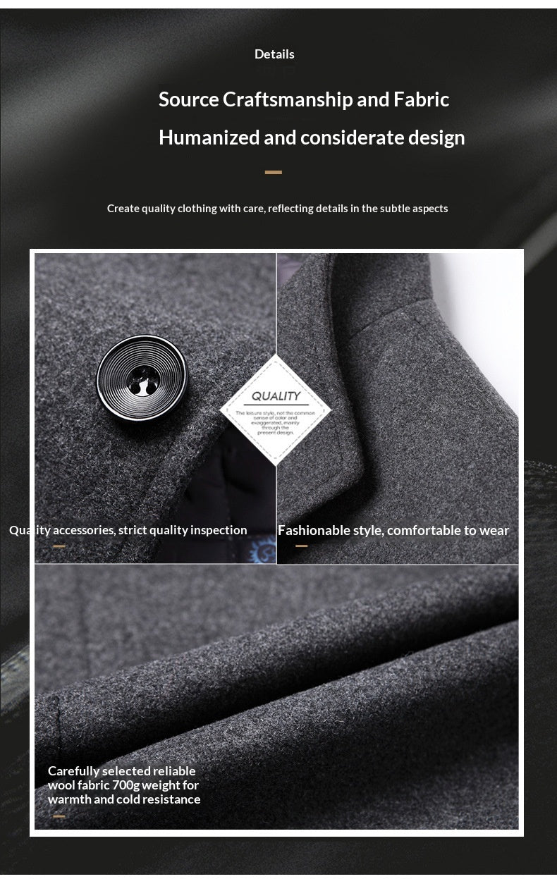 Middle-aged Men's Coat Stand-up Collar Woolen Coat