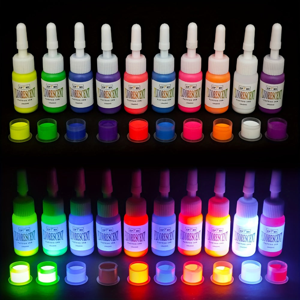 Tattoo Ink EIPTWH UV Blacklight Set with 10 Fluorescent Color Bottles and One Configuration — image 2