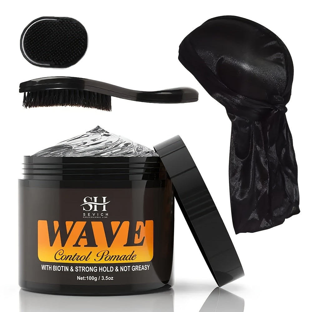 Wave Pomade Set for Men 360 Waves, Glycerin Formula Silky Shine, 4-Piece or 5-Piece Bundle with Silky Durag & Wave Brush — im
