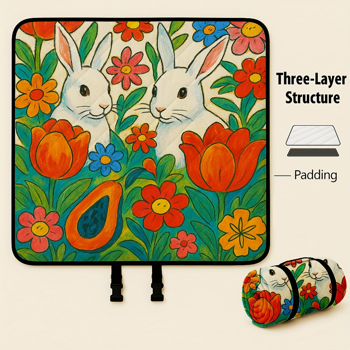 Large Padded Picnic Blanket with Roll-Up Carry Straps and Five Evidence-Bound Pattern Options — image 3