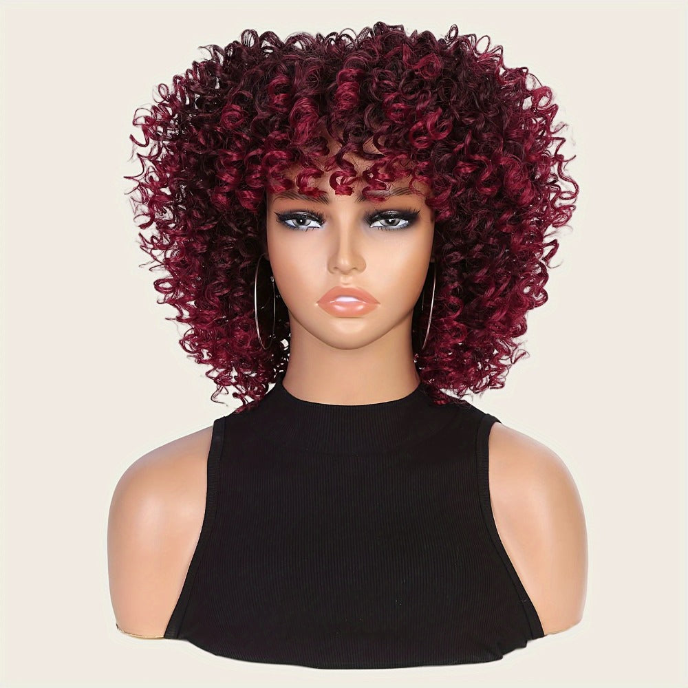Synthetic Wig 14-Inch Kinky Curly Afro with Bangs, 180% Density and Stretch Net Cap for Daily Style — image 19