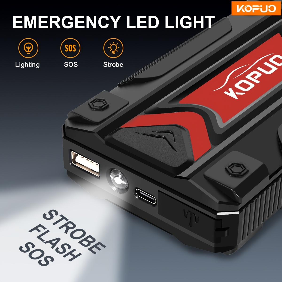 Car Jump Starter Power Bank 3-in-1 12V Battery Booster Charger LED Flashlight SOS for Cars Motorcycles for Garden, Patio and 