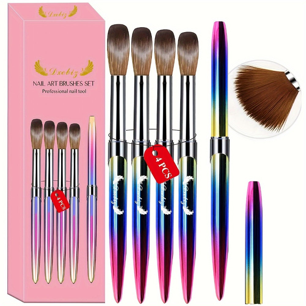 Kolinsky Acrylic Nail Brush Set 4Pcs – Sizes 10 12 14 16 for Acrylic Powder Application, Nail Extensions & 3D Nail Art Carvin