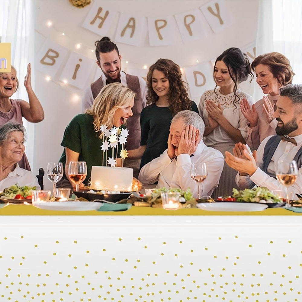 Disposable Tablecloth & Table Runner Set 10 Pack White Gold – Plastic Party Table Covers for Wedding Birthday Graduation Anni