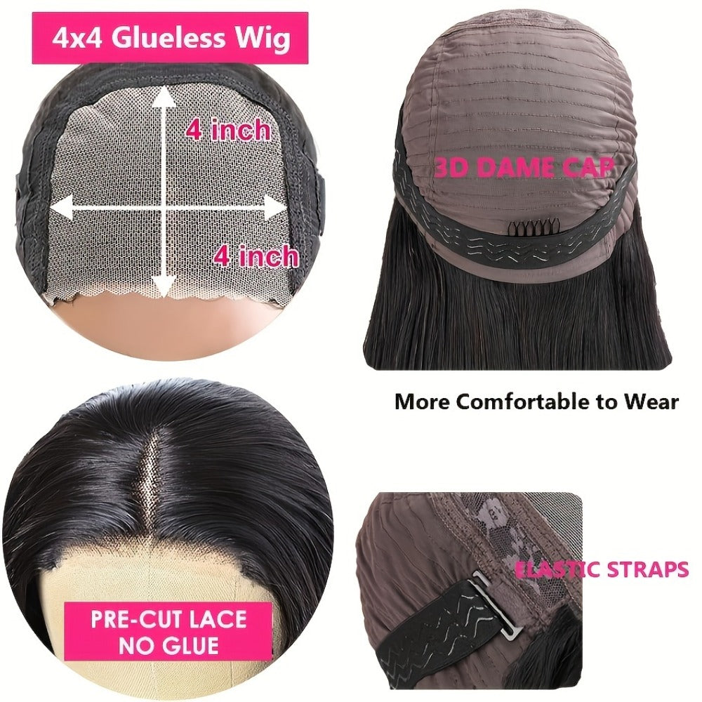 Bob Wig Human Hair 250% Density 4x4 HD Lace Straight Glueless Pre Cut Pre Plucked Wear and Go Natural Black for Women Daily W