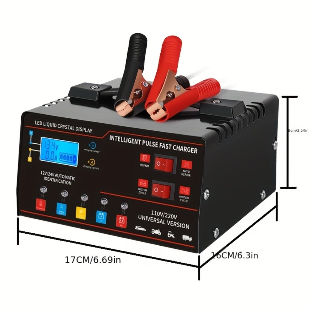AF01 12 V and 24 V Battery Charger with LCD Display, Alligator Clamps, Carry Handle and Cooling Fan — image 2