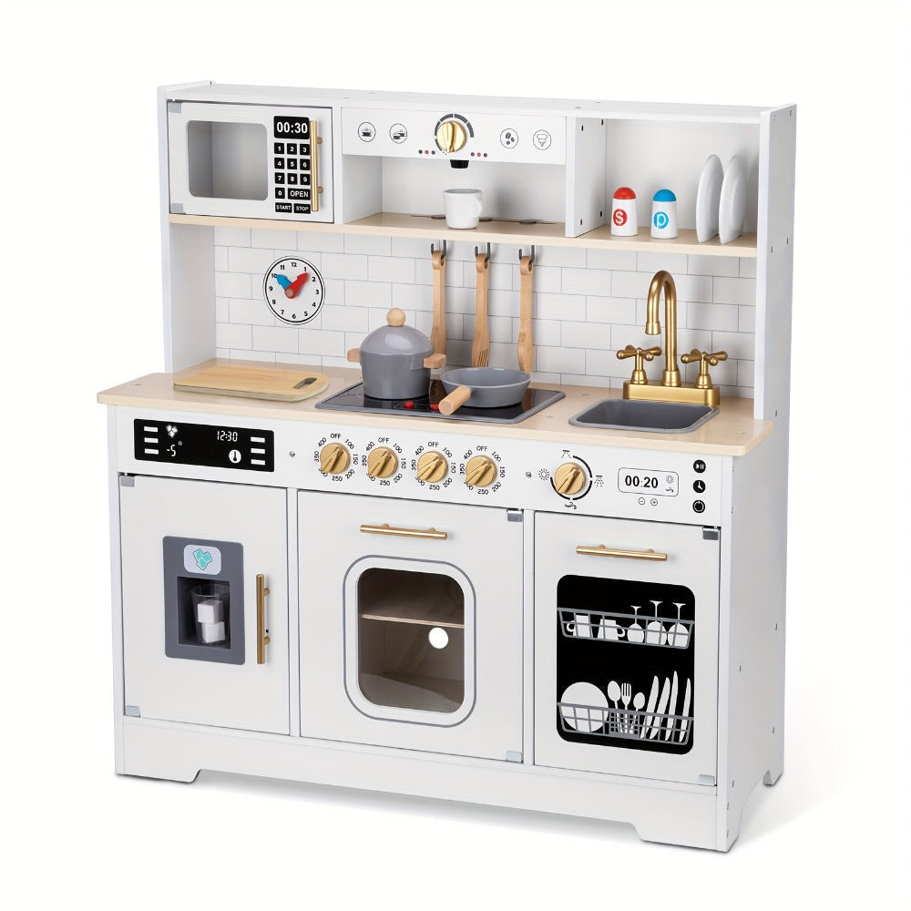 Kids Play Kitchen Set with Sink Oven Stove Dishwasher Coffee Maker Ice Maker Microwave for Home Cooking, Dining and Outdoor M