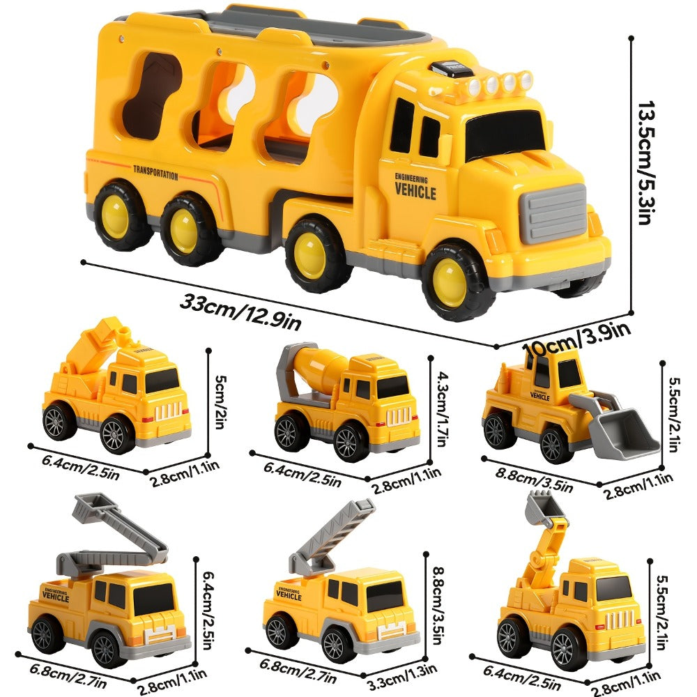 7-in-1 Kids Car Toy Set 7pcs with Playmat, Large Vehicle + 6 Mini Cars Ambulance Police Fire Truck Engineering — image 2