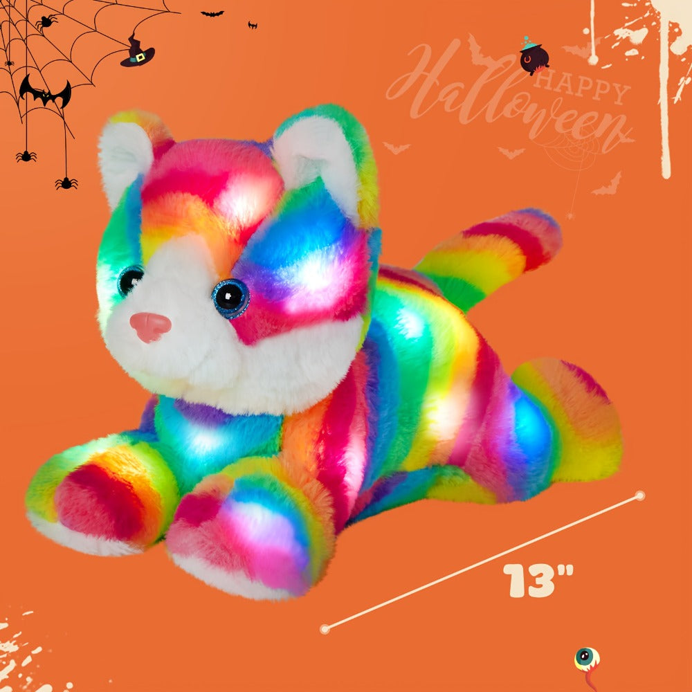 Plush Toy Rainbow Cat with LED Glow and Optional Music for Colorful Kawaii Room Display and Gifting — image 2