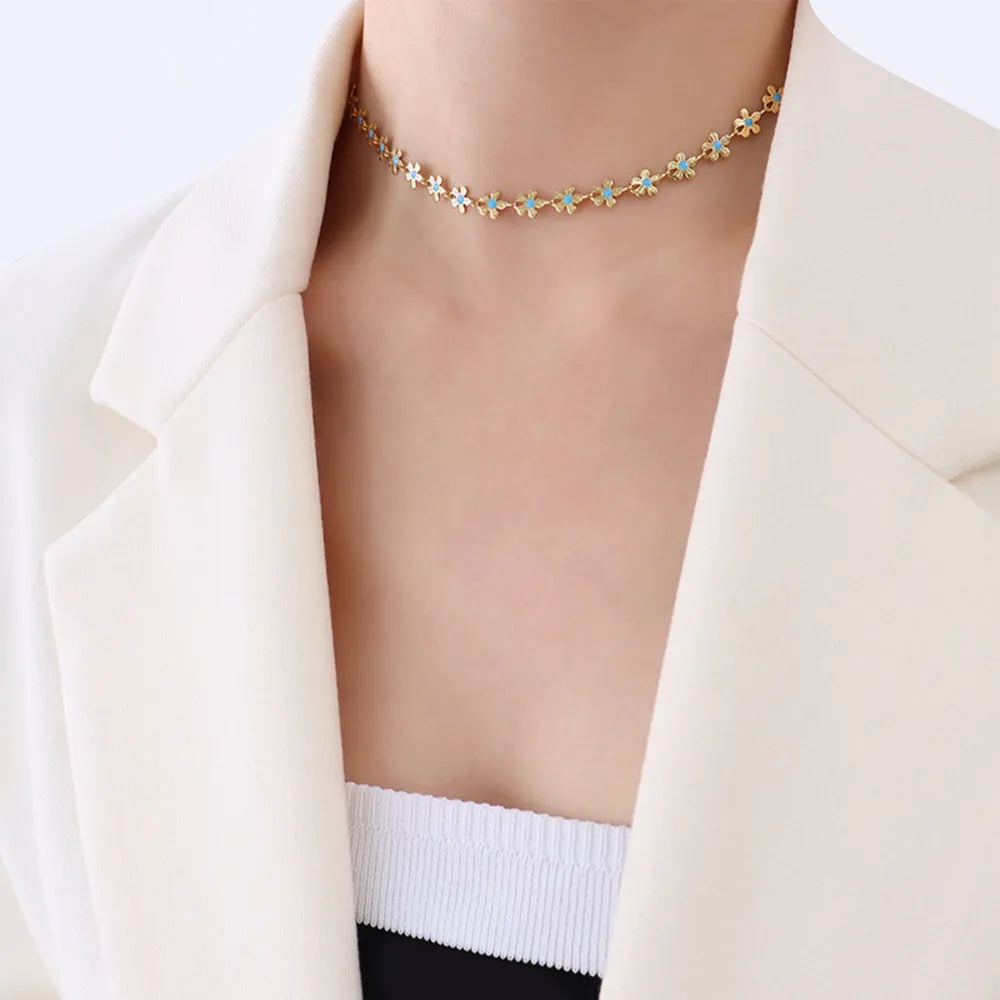 Flower blue drip oil niche light luxury necklace