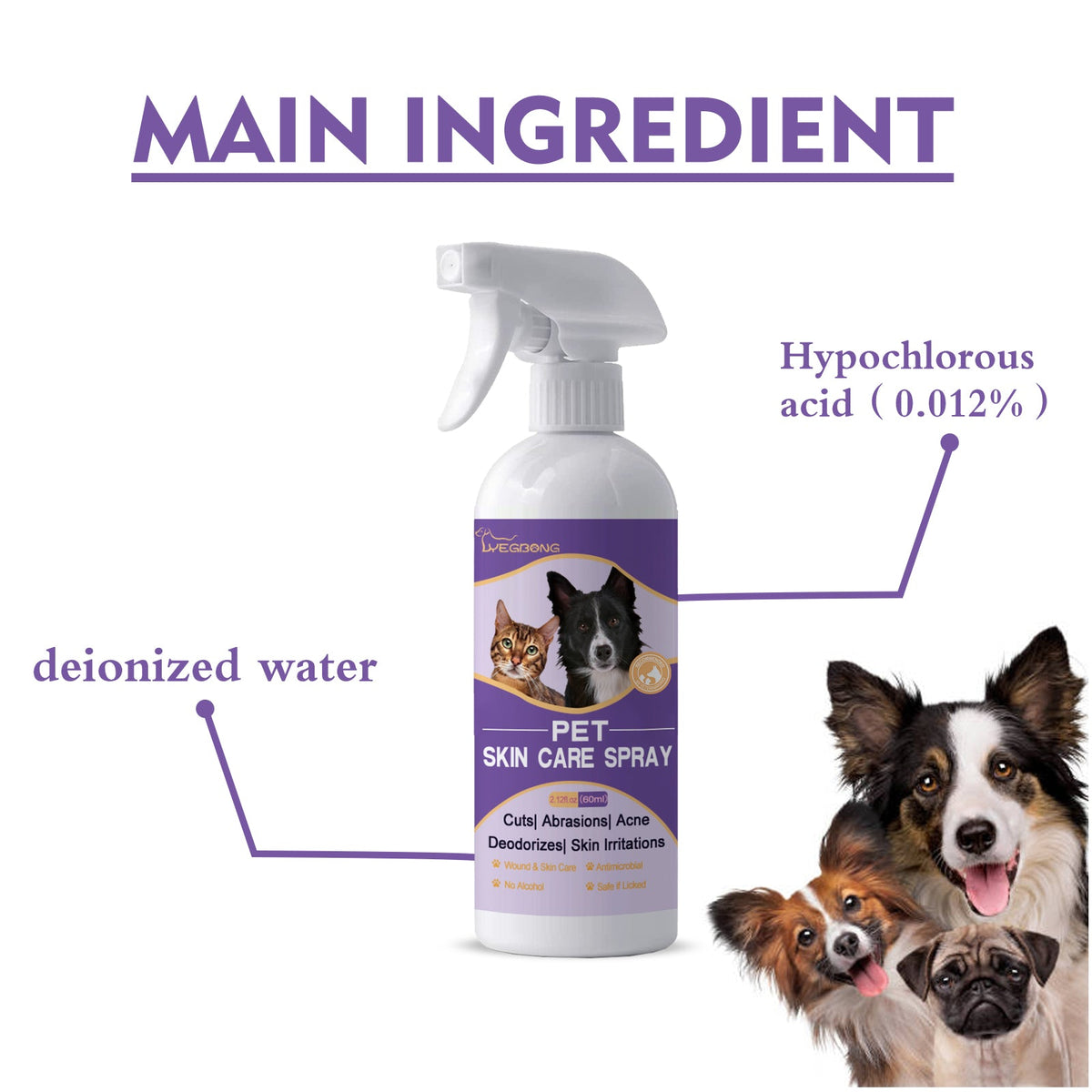 Pet Skin Relief Spray, Relieves Dog And Cat Skin Itchiness Eliminates Mites Cleaning Care Spray