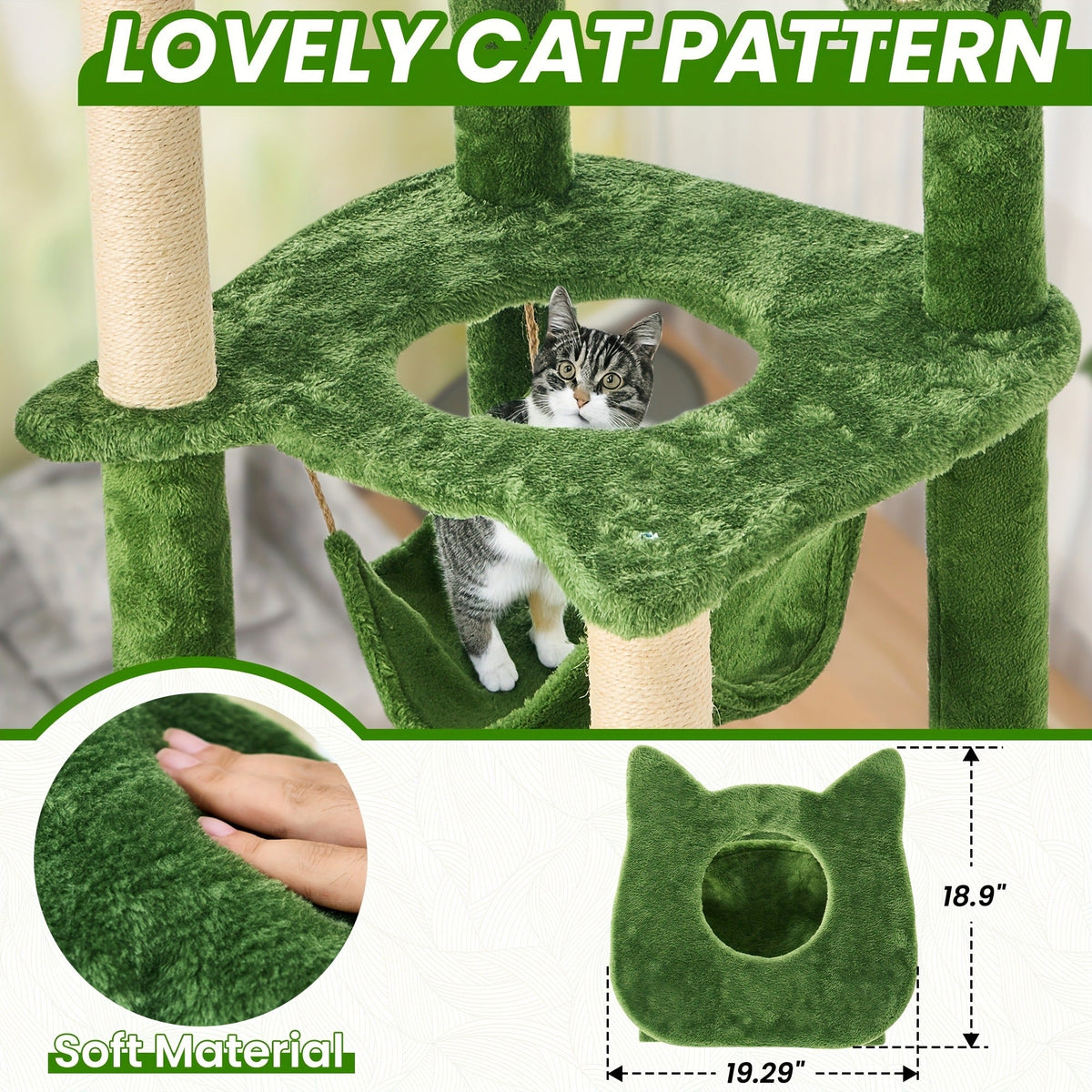 55-Inch Plant-Style Cat Tree with Platforms, Round Pass-Through Perch, Hammock and Four Colors — image 12