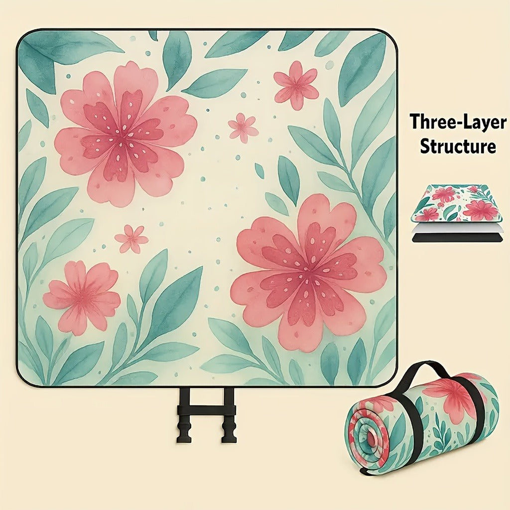 Padded Foldable Picnic Blanket with Floral Pattern for Beach Trips, Park Outings, Camping and Everyday Travel — image 7