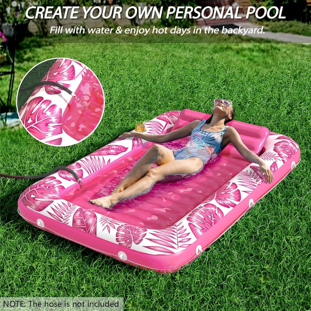 Tanning Pool Float 4-in-1, Inflatable Sunbathing Lounger with Detachable Pillow, Cup Holder & Wrap Rope — image 9