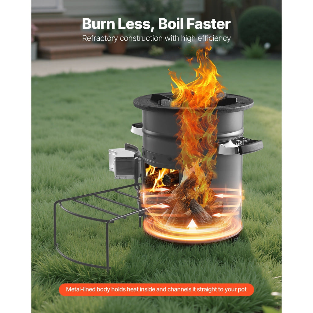 Wood Burning Rocket Stove Portable Camping Stove with Cast Iron Top, Double Door, Fireproof Lining — image 8