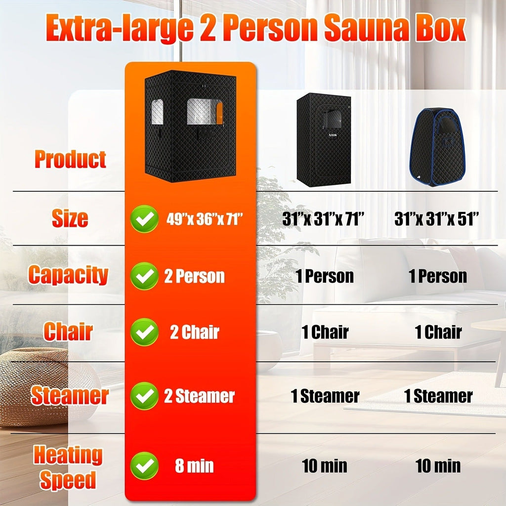 Double Person Sauna Tent 71x49x36in Extra Large 2-Person Steam Sauna Box for Home with 2 Steamers — image 9
