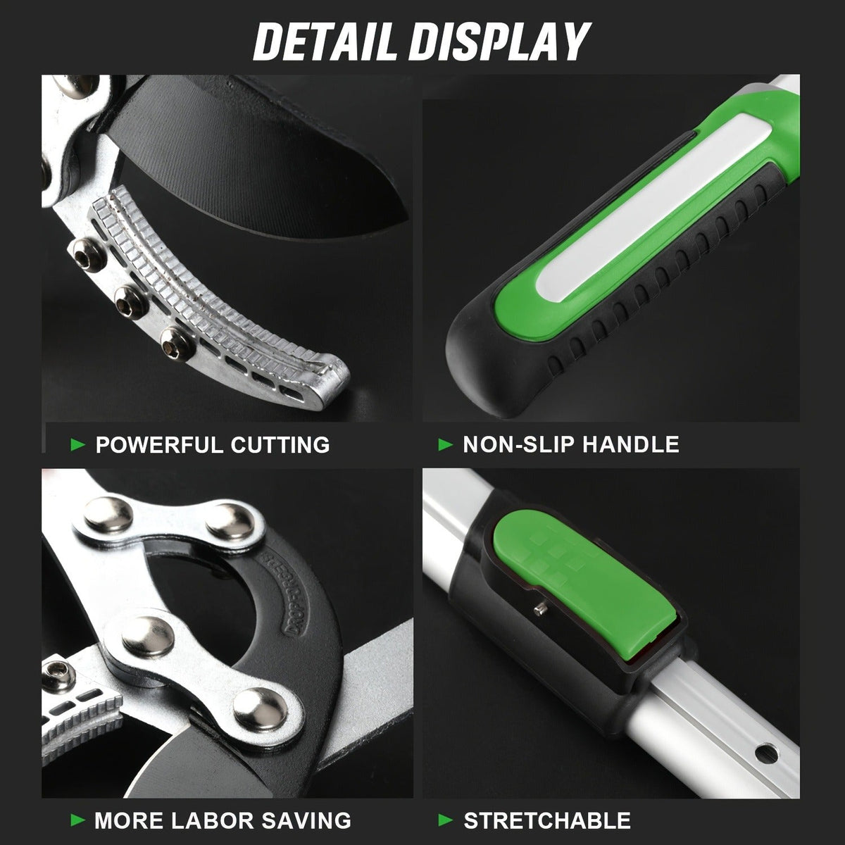 Extendable Pruning Shears 22-27.5 Inch – SK5 Steel Blades Cut 2.5" Branches, Shock-Absorbing Ergonomic Handle — image 6