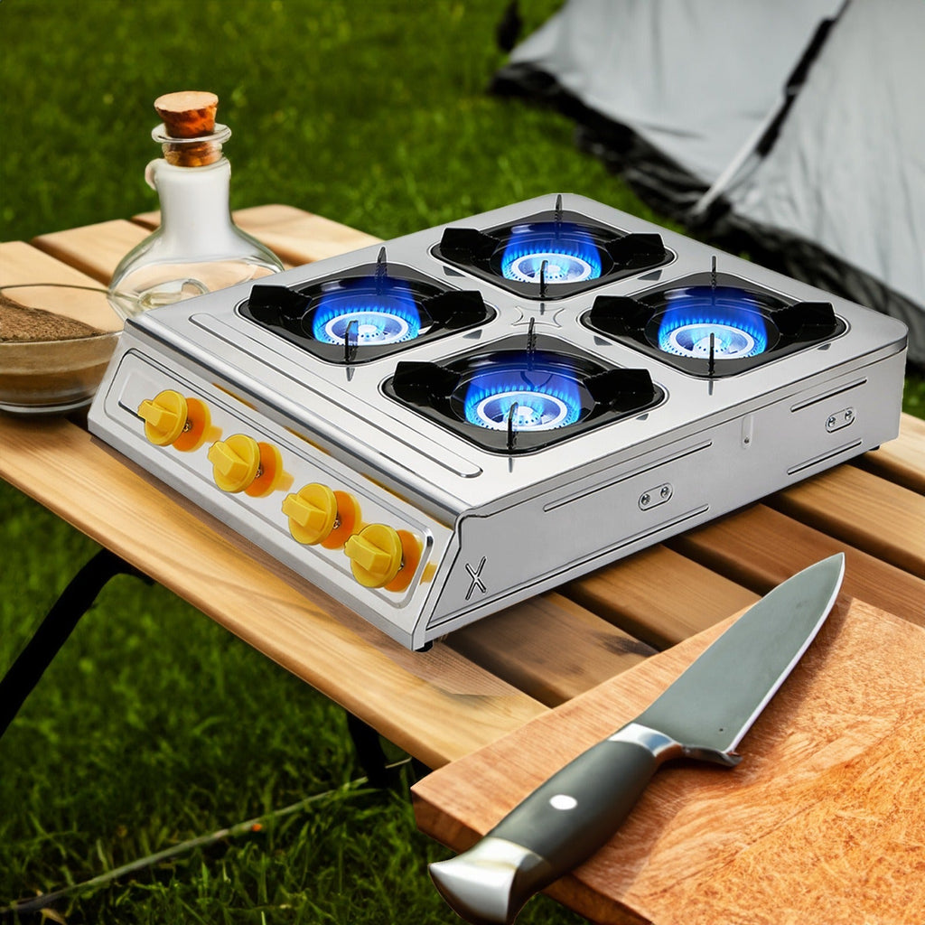 4 Burner Propane Stove 40000 BTU Auto Ignition Outdoor Gas Cooker for Camping Garden Fishing Hiking for Garden, Patio and Yar