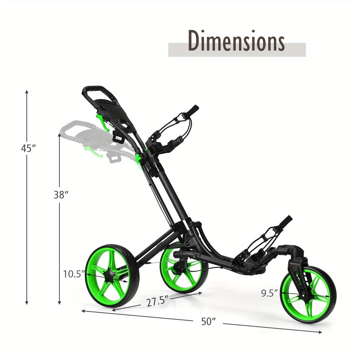 Golf Push Cart with Adjustable Handle and Swivel Front Wheel — image 8