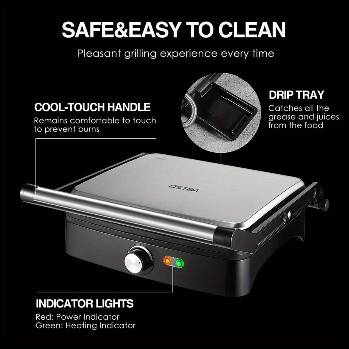 Panini Press Grill Indoor Sandwich Maker 4 Slice, Non-Stick 1200W Electric Grill with Temperature Control — image 8