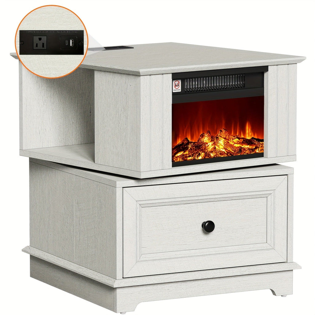 Electric Stove Heater End Table Rotatable Fireplace Side Table 1400W 4800 BTU Indoor Heater with Storage for Garden, Patio an