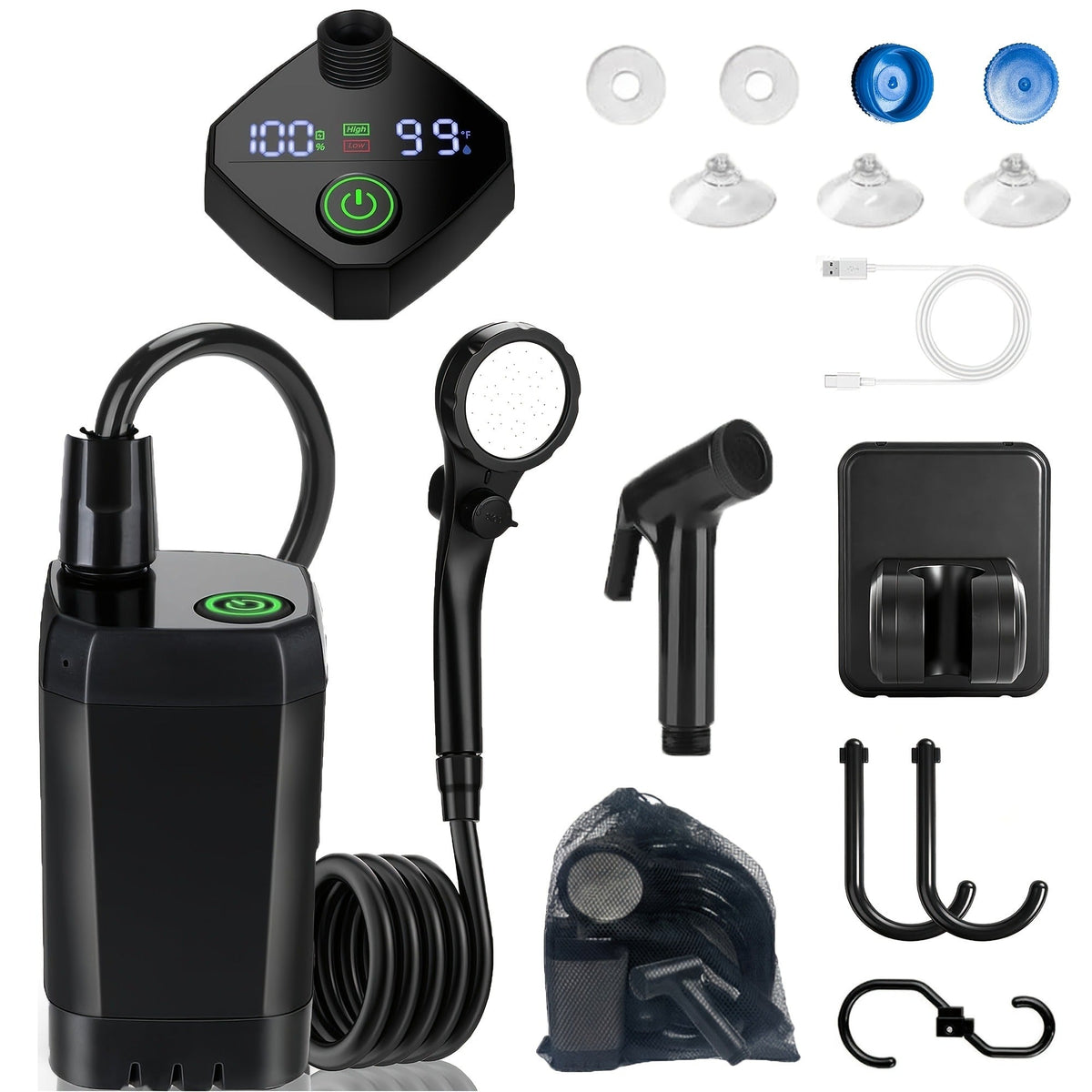 Portable Camping Shower 6000mAh IPX7 120-Min Runtime for Camping, Travel and Outdoor Use, with the Listed Configuration — ima