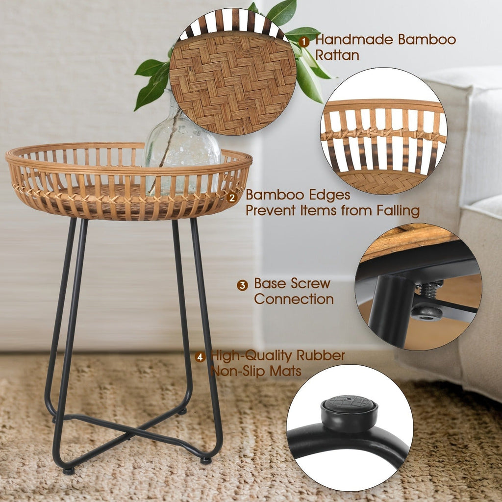 Side Table Rattan Collection with Bamboo-Woven Tops, Metal Bases and 18- or 20.4-Inch Options — image 10