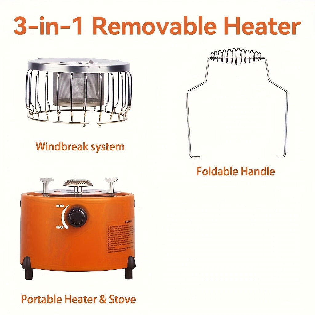 Portable Propane Heater Stove 2-in-1 Camping Gas Stove & Heater 3680-9000 BTU with Ignition, Stainless Steel — image 2