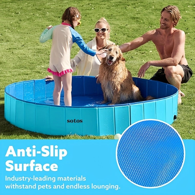 Foldable Dog Pool, Portable Hard Plastic Pet & Kids Swimming Pool, Anti-Slip Collapsible Bathtub for Indoor Outdoor Backyard 