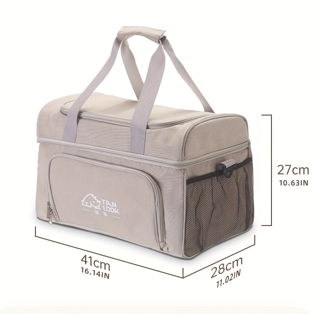 Insulated Picnic Basket Foldable Wicker with Cooler Box – Large Capacity Thermal Lunch Carrier Bag for Outdoor Camping, Beach