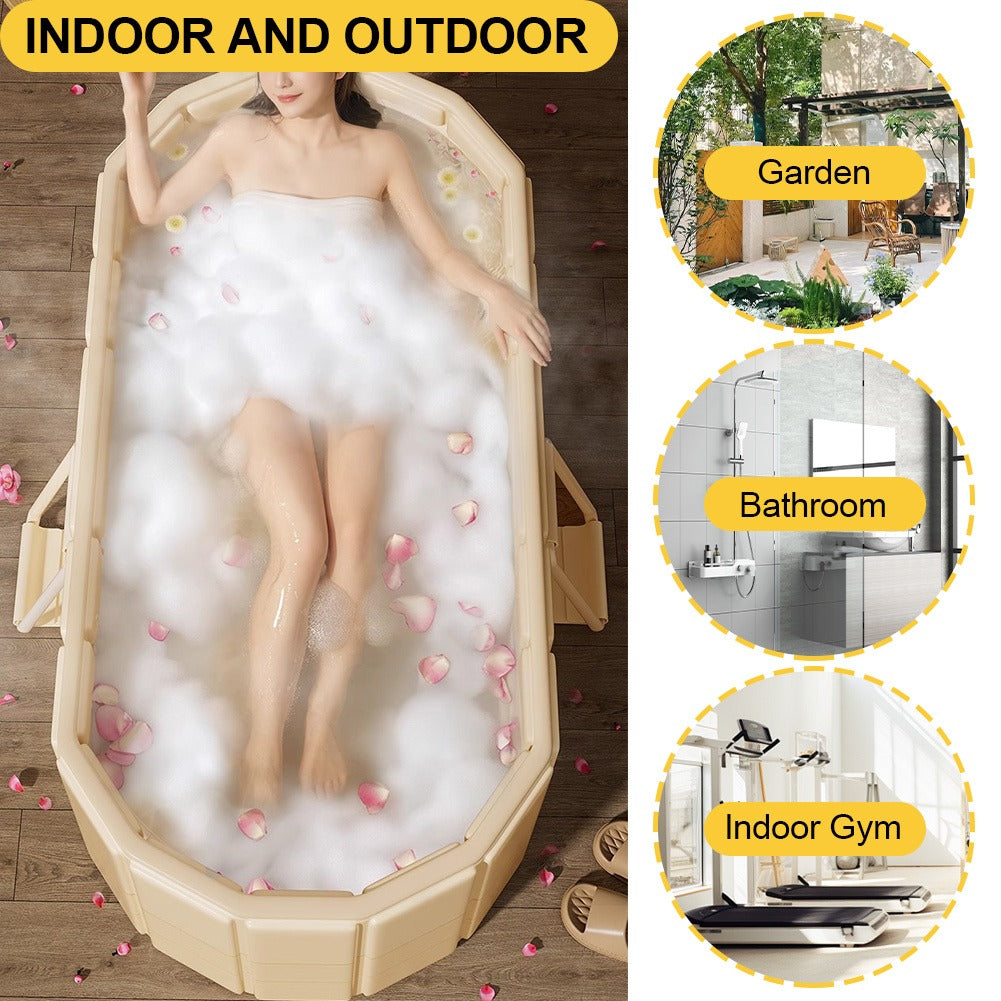 Ice Bath Tub Foldable Portable with Dual Drainage, Collapsible Cold Plunge & Hot Bath Tub for Garden, Patio and Yard Use — im