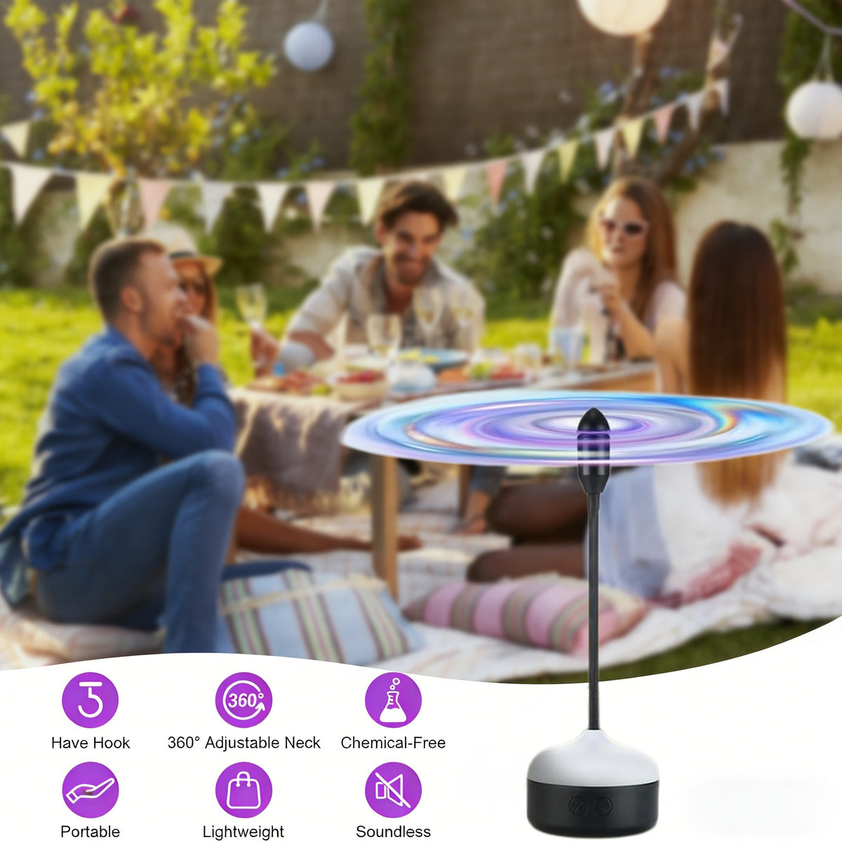 Desktop Reflective-Blade Fan Pest Control Device with Amber Light, Flexible Neck and USB Power for Tabletop Use — image 7
