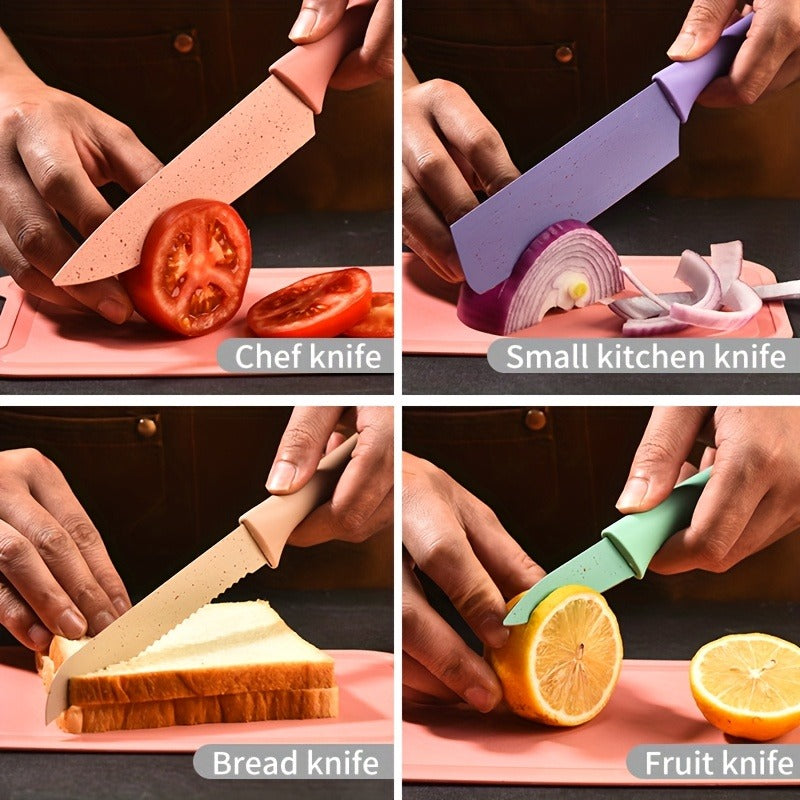 Seven-Piece Kitchen Knife Set with Four Pastel Knives, Kitchen Scissors, Peeler and Cutting Board — image 8