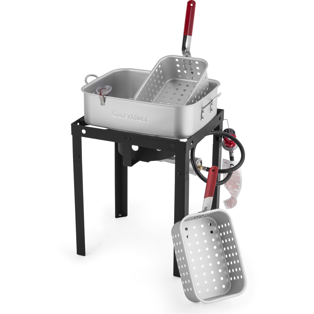 Outdoor Deep Fryer 18 Qt Dual Basket Propane Fish Fryer 58000 BTU Cast Iron Burner with Stand for BBQ Camping Tailgate — imag