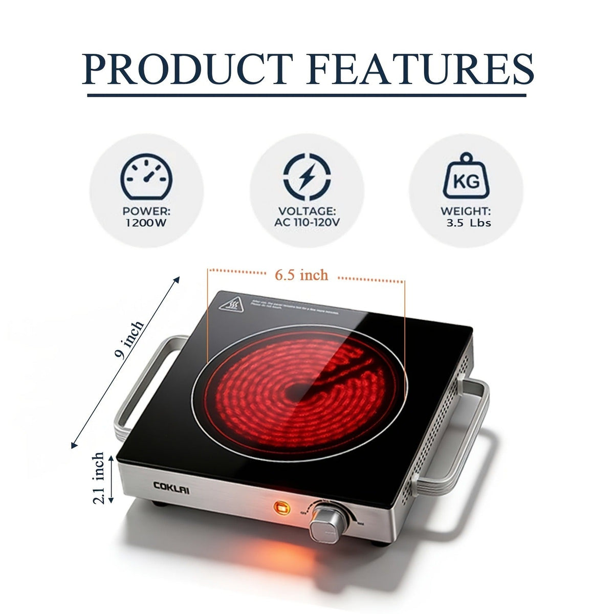 Portable Electric Stove Stainless Steel Single Burner Hot Plate with Temperature Control for Home Cooking, Dining and Outdoor