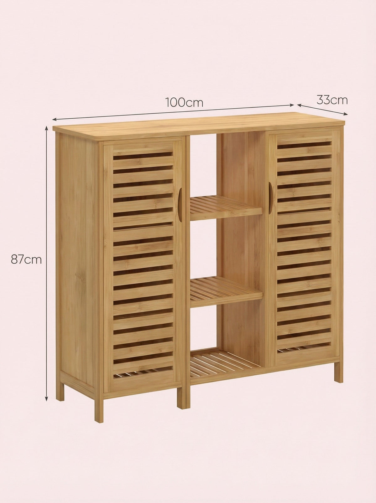 Bamboo 4 Tier Floor Cabinet with Doors, Freestanding Storage