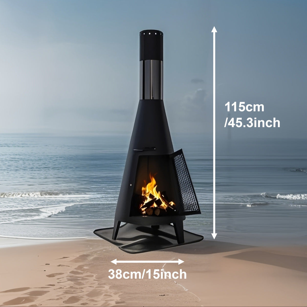 Outdoor Fire Pit Heater with Chimney Design 45-Inch Sitting Height Wood Burning Patio Stove with Mat — image 8