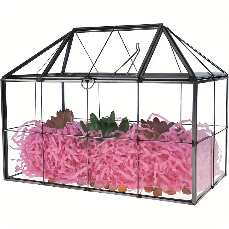 Geometric Glass Terrarium with Swing Lid 9.84x5.31x7.87 Inch Victorian Wardian Case for Succulents Cactus Air Plants Ferns In